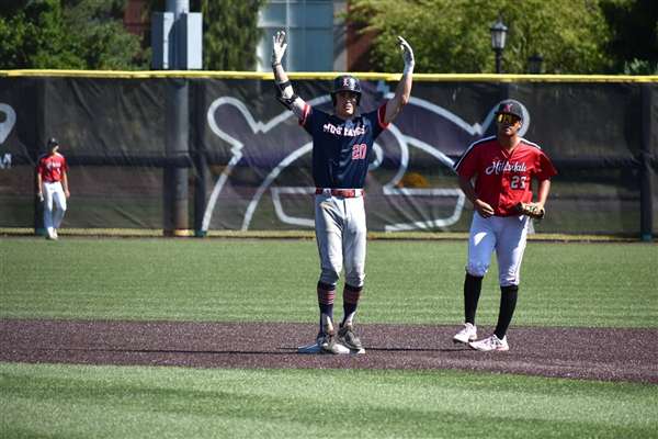 Medford Mustangs 2025 baserunner celebrates double
