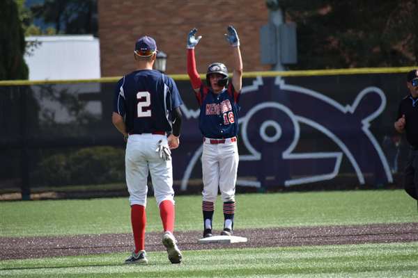Medford Mustangs 2025 runner celebrates base hit